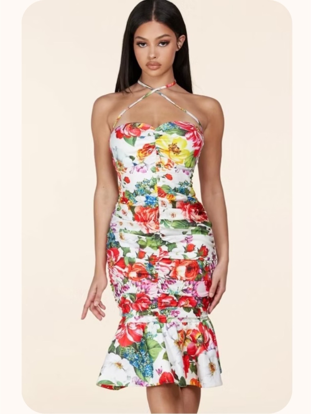 L’Atiste by Amy Multicolor Floral Mermaid Ruffle Dress NWT – Size Medium